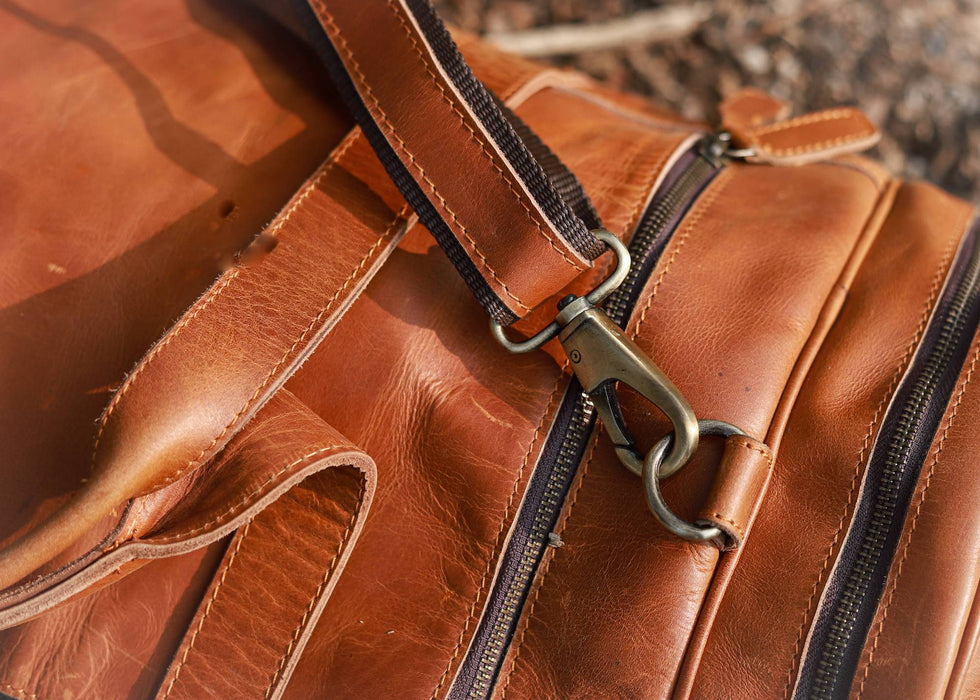 mens tan leather holdall bag