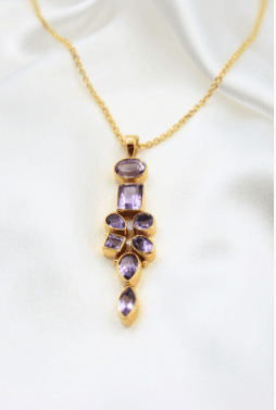 Gold Amethyst Crystal Pendant - Jewellery