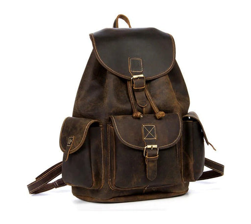distressed black leather backpack