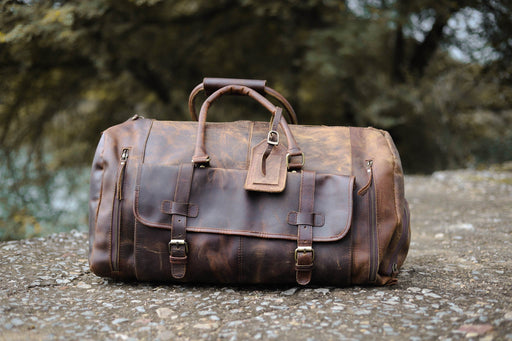 mens leather garment duffle bag