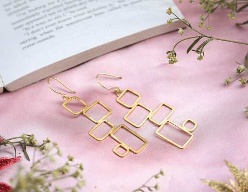 Rectangular Women's Gold Earrings - Jewellery