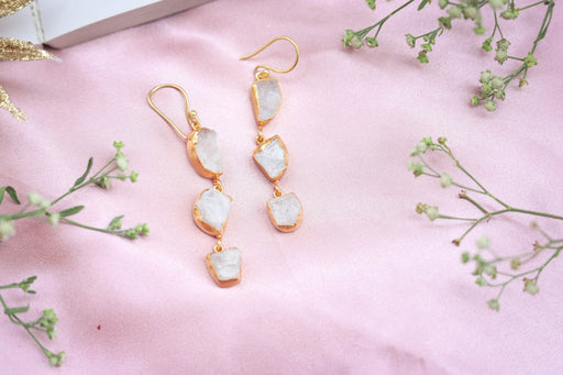 White Moonstone Gold Earrings - Jewellery