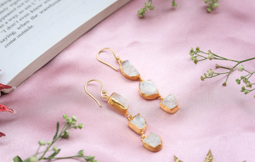 White Moonstone Gold Earrings - Jewellery