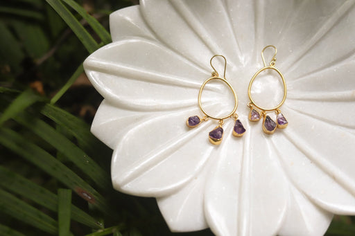 Gold Amethyst Stone Earrings - Jewellery