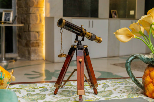 Vintage Brass Telescope With Tripod - Telescopes