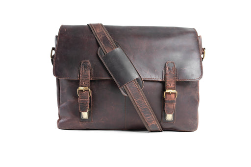 dark brown leather laptop bag