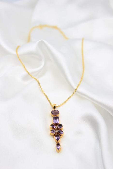 Gold Amethyst Crystal Pendant - Jewellery