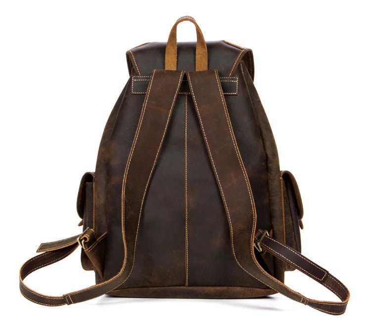 Handmade brown leather backpack
