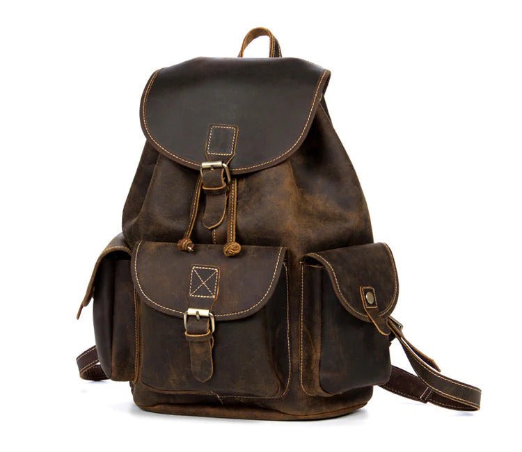 distressed leather laptop backpack 