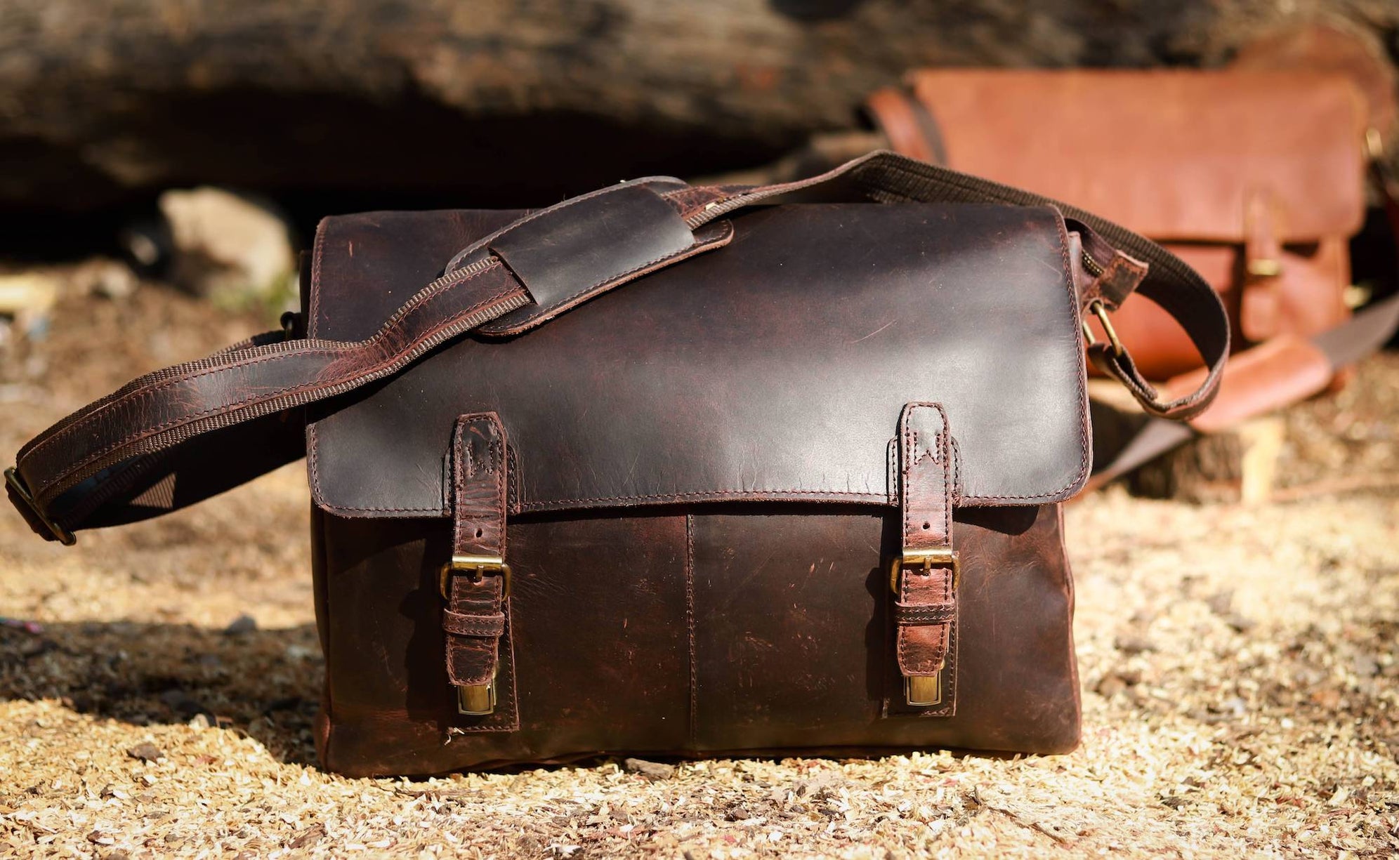 Dark Brown Leather Laptop Messenger Bag — The Handmade Store