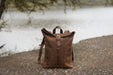brown rustic leather backpack