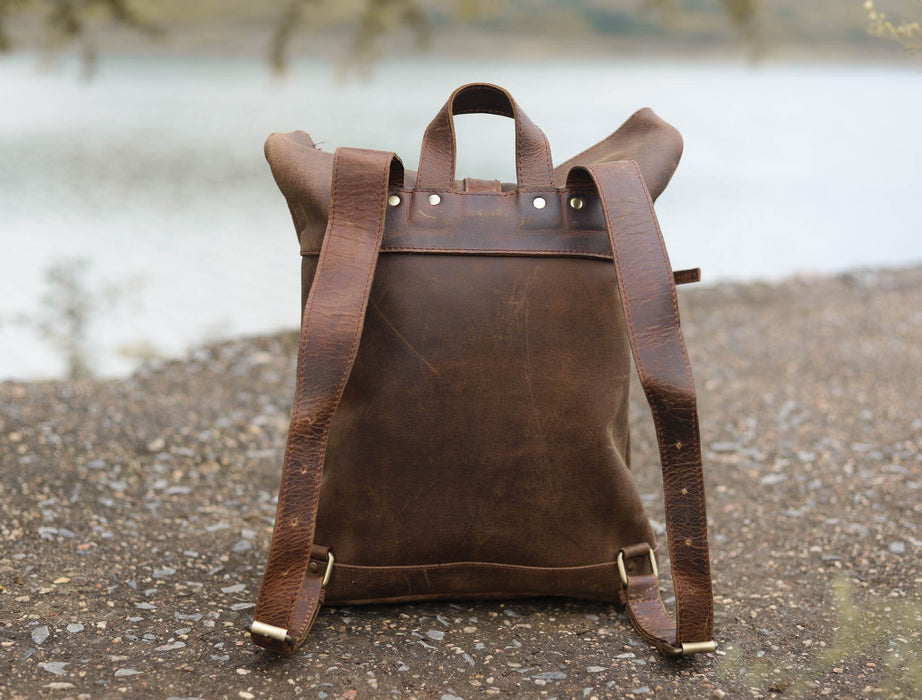 Handmade Leather Backpack with Traditional Embossed Motifs