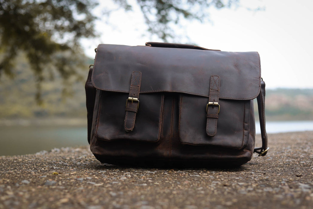 distressed leather briefcase for men