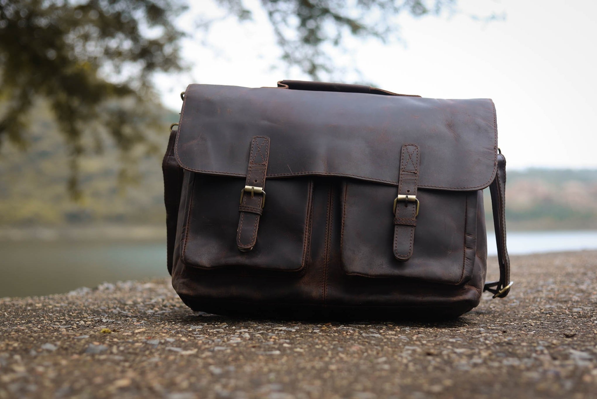 Distressed Brown Leather Briefcase — The Handmade Store