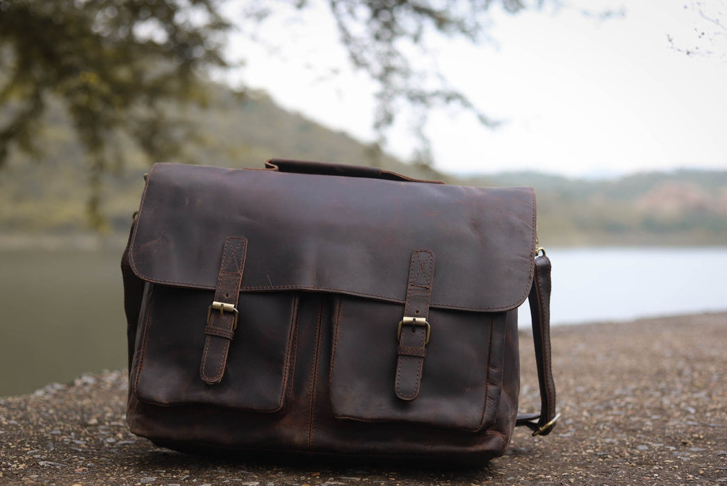 mens distressed leather briefcase 
