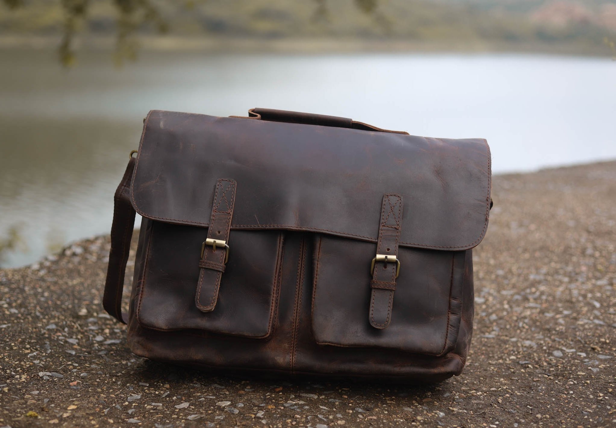 Distressed Brown Leather Briefcase — The Handmade Store