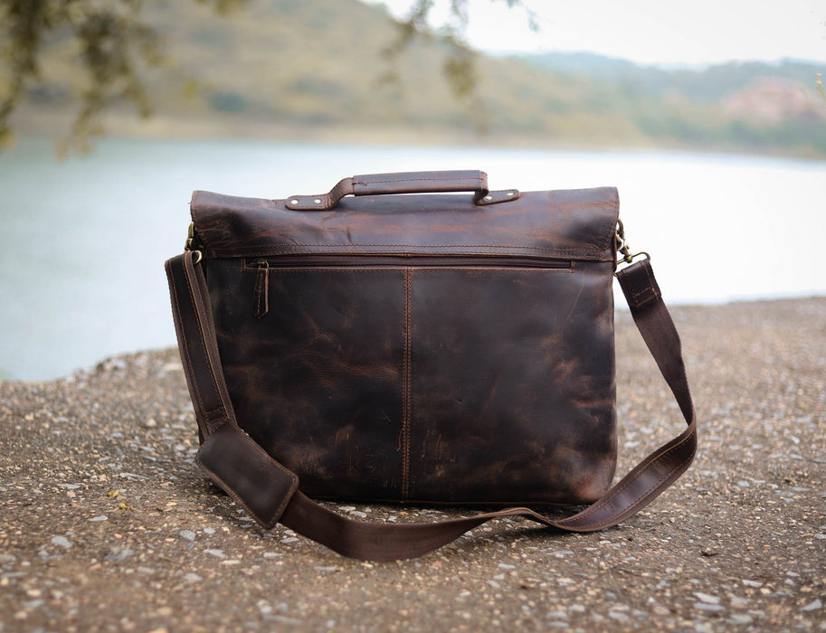 distressed leather computer briefcase 