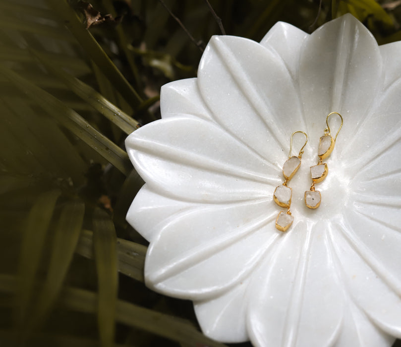 White Moonstone Gold Earrings - Jewellery