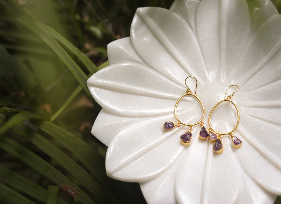 Gold Amethyst Stone Earrings - Jewellery