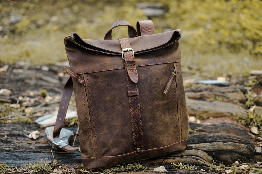 vintage brown leather backpack 