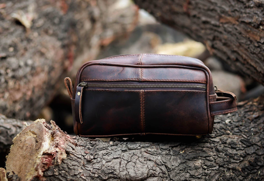 Brown Leather Wash Bags For Men — The Handmade Store