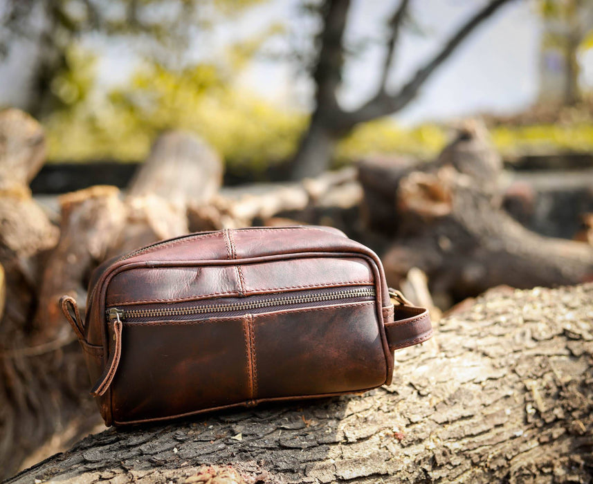 mens leather toiletry travel bag 