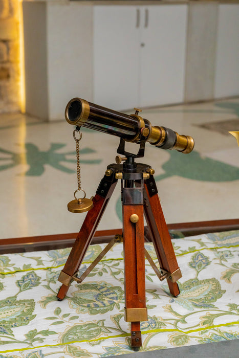 Brass Telescope with Wooden Tripod Stand Nautical Vintage
