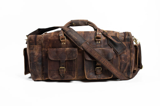 Rugged leather duffel for men