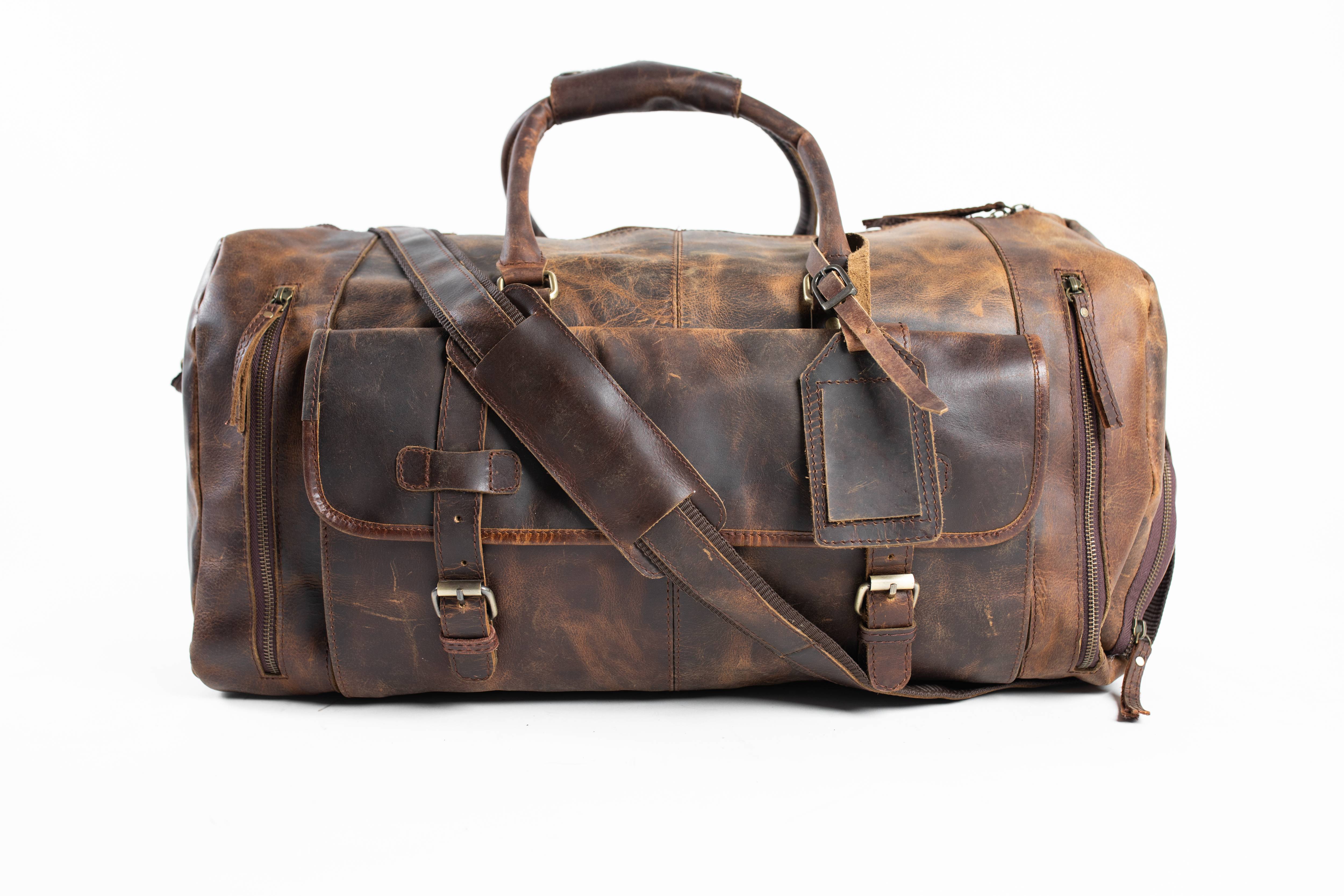 Leather garment 2024 duffle bag