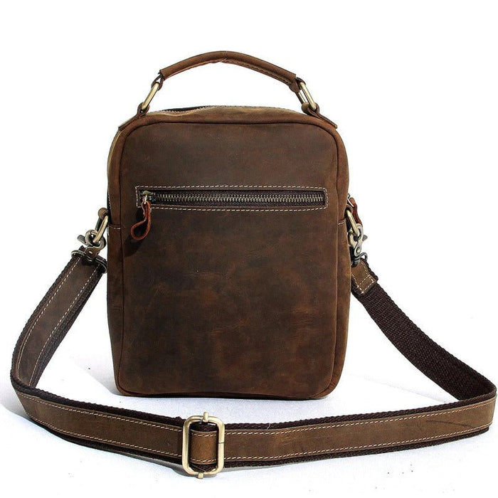 Dark brown small leather mens bag